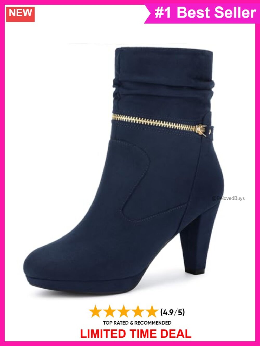 Faux Suede Platform Block Heel Mid Calf Boots with Ankle Zip